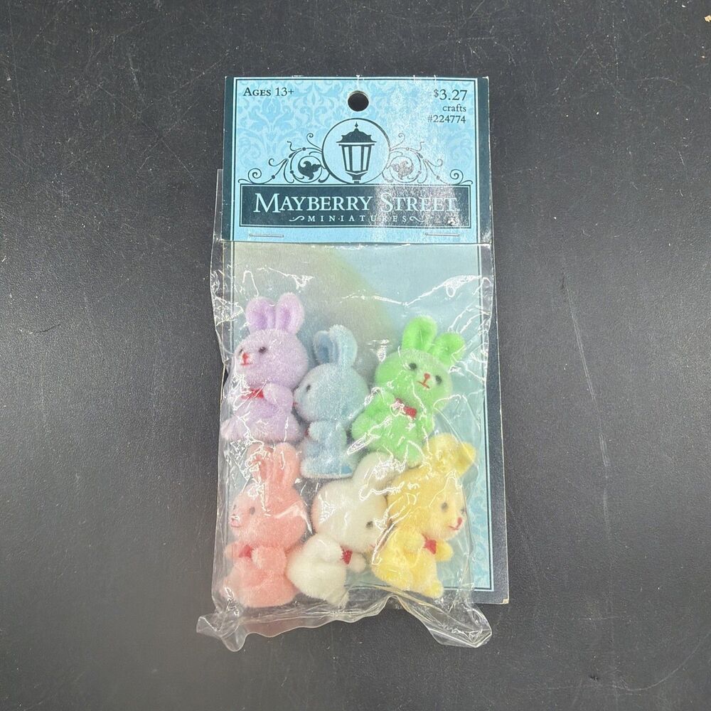 2011 Mayberry Street Miniature Flocked Rabbit Easter Bunny 6 Piece 224774